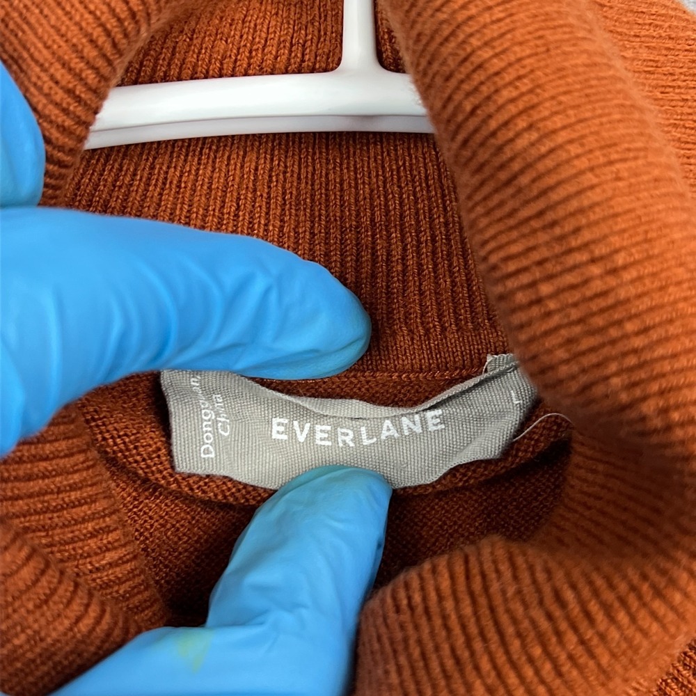 Everlane Sweater Women's Large Orange Rust Wool Short Sleeve Knit Turtleneck Top - Picture 2 of 9